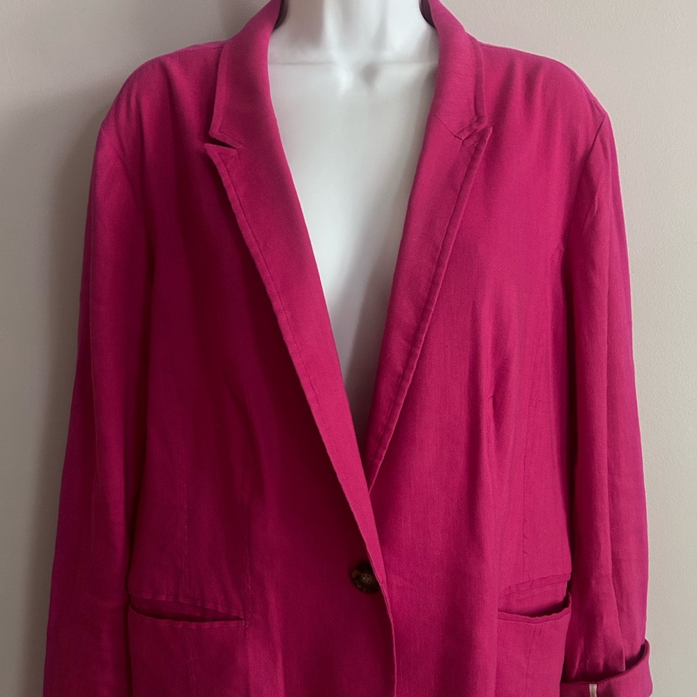 Halogen Linen Hot Pink  One Button Blazer Long Sleeve Size XL
